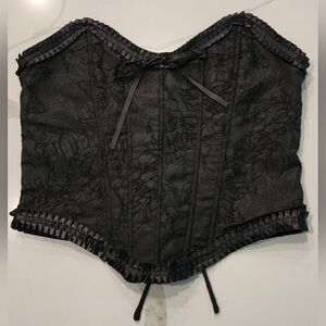 Windsor Black Floral Jacquard Lace Up Corset Top Women's S